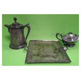 U - VINTAGE TEAPOT, CREAMER & TRAY (P386)