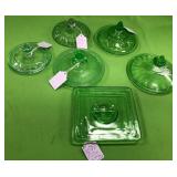 U - VINTAGE GREEN GLASS JAR LIDS (A73)