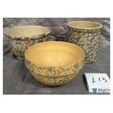 U - 3 PIECES VINTAGE SPONGE WARE POTTERY (L13)