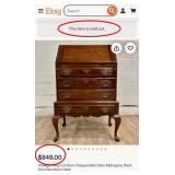 U - VINTAGE QUEEN ANNE-STYLE SLANT-FRONT DESK