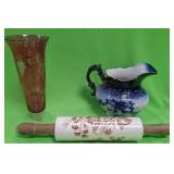 U - VINTAGE VASE, PITCHER & ROLLING PIN (P403)