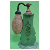 U - ANTIQUE GREEN GLASS PERFUME ATOMIZER (P484)
