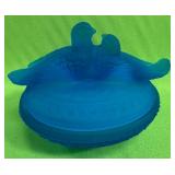 U - VINTAGE BLUE SATIN GLASS TRINKET DISH (P617)