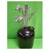 U - CROCK JUG WITH FAUX CAT TAILS (P155)