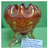 U - CARNIVAL GLASS FOOTED ROSE BOWL (P207)