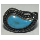 STERLING SILVER SIZE 6 TURQUOISE RING 10.70GRS
