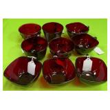 U - LOT OF VINTAGE RUBY RED CUPS & SNACK BOWLS