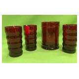 U - VINTAE RED GLASS CYLINDER & TUMBLERS (A14)