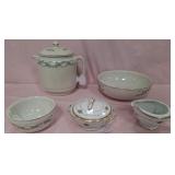 U - VINTAGE HALL CHINA TEAPOT, BOWLS C&S SET (P448