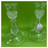 U - PAIR OF FRENCH GLASS CANDLESTICKS (P580)