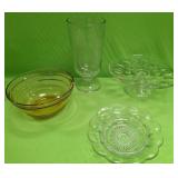 U - VINTAGE GLASS VASE, EGG DISH, PEDESTAL PLATE