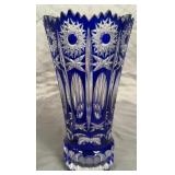 U - COBALT CUT-TO-CLEAR CRYSTAL VASE (L17)
