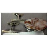 U - STERLING SILVER CUFF LINKS & BROOCH (L79)