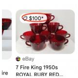 U - EIGHT VINTAGE ROYAL RUBY CUPS (P445)