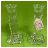 U - PAIR OF VINTAGE CUT GLASS CANDLE HOLDERS (P581