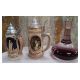 503 - COLLECTIBLE STEINS & ART GLASS DECANTER