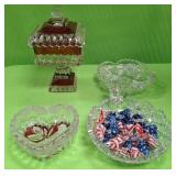 U - COVERED PEDESTAL BOWL, CANDY DISH, HEART DISH