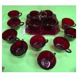 U - VINTAGE RUBY RED CUPS & PLATE (P494)