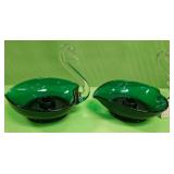 U - TWO VINTAGE GREEN GLASS CENTERPIECE BOWLS