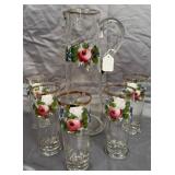 U - VINTAGE HAND-PAINTED PITCHER & TUMBLER SET