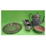 U - VINTAGE TEAPOT, C&S SET, BOWL & TRAY (P387)
