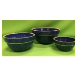 U - VINTAGE BLUE STONEWARE NESTING BOWLS (A4)