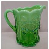 U - VINTAGE GREEN OPALESCENT GLASS PITCHER (P300)