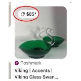 U - TWO VINTAGE GREEN GLASS CENTERPIECE BOWLS