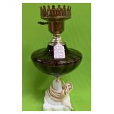 U - VINTAGE PURPLE / MILK GLASS LAMP BASE (P562)