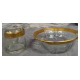 U - VINTAGE CLEAR GLASS BOWL & LIDDED JAR (L12)