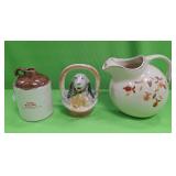 U - CROCK JUG, DOG FIGURINE, HALL WATER PITCHER