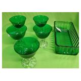 U - VINTAGE GREEN GLASS STEMWARE & DISH (p446)