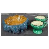 U - GLAZED CERAMIC PLANTER, PAIR OF CANDLE HOLDERS