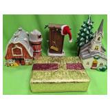 U - CHRISTMAS VILLAGE CHURCH & BARN, OUT HOUSE