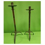 U - TWO VINTAGE RUSTIC CANDLESTICKS (P100)