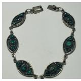 STERLING SILVER 7.5INCH MALACITE BRACELET 13.40GR