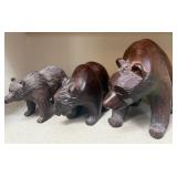 503 - THREE VINTAGE HAND-CARVED WOOD BEARS (C83)