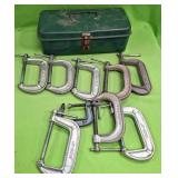 U - LOT OF C CLAMPS, METAL BOX (A249)