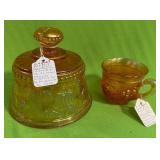 U - VTG MARIGOLD IRIDESCENT BUTTER DISH TOP, CUP