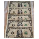 J2 - FIVE $1 BILLS CONSECUTIVE SERIAL NUMBERS (K85