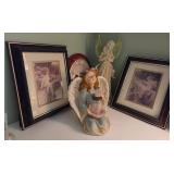 J2 - TWO PIECES FRAMED ART, WALL CLOCK, ANGELS (R3
