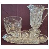J2 - VINTAGE CRYSTAL PITCHER, BOWL & SERVING DISH