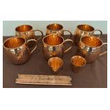 J3 - SET OF 6 COPPER MOSCOW MULE DRINK MUGS (R26)