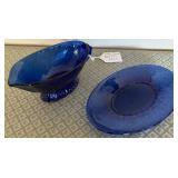 O - VINTAGE COBALT BLUE SAUCE BOAT & SAUCER (G156)