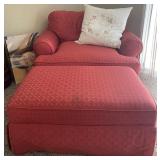 O -UPHOLSTERED EASY CHAIR & OTTOMAN, ACCENT PILLOW