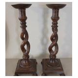 O - TEAK WOOD FINISH METAL CANDLESTICKS (L9)