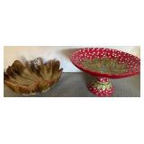 O - DECORATIVE CERAMIC BOWL, PEDESTAL DISH (G144)