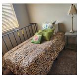 O - TWIN BED, BEDING, SIDE TABLE, LAMP, BED FRAME