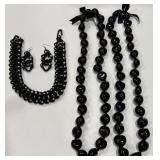 GLOSSY BLACK ACRYLIC NECKLACE &EARRINGS (A43)