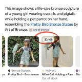 N1 - BRONZE GIRL WITH PARROT STATUE